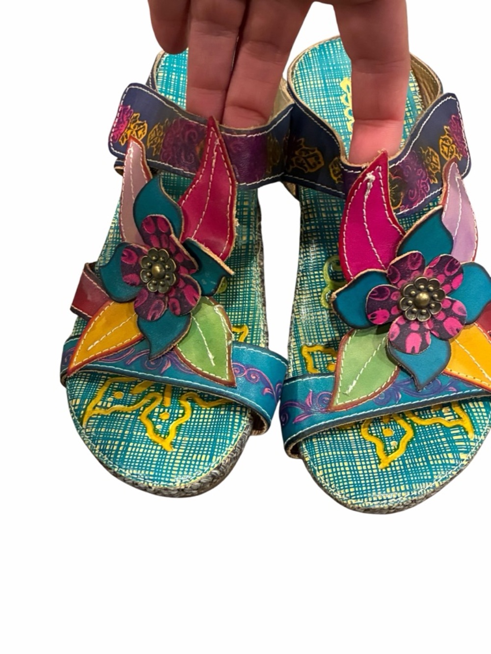 Socofy BOHO Summer Colorful Floral Bohemian Wedge Heel Sandal SlipOn Sz 38  7 US